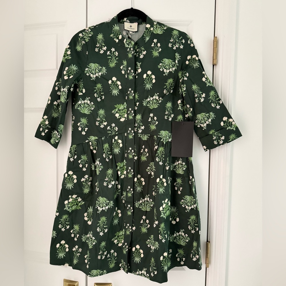 Tuckernuck Viridian Stamped Bouquets Royal Shirt Dress